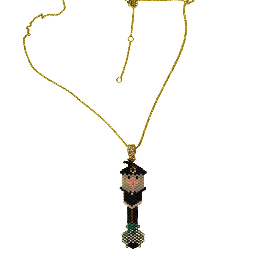 Hand crafted beaded witch with cauldron pendant necklace - Picture 5 of 11